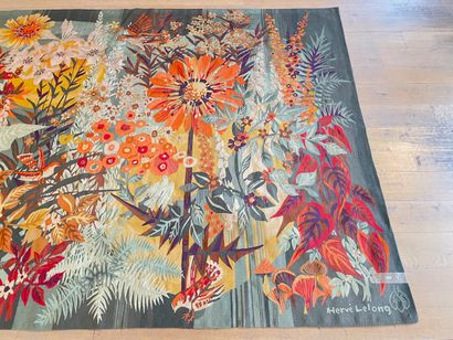 LELONG Hervé (1937-) "Fleurs et oiseaux", 1972, tapisserie manufacturée en Tunisie,...
