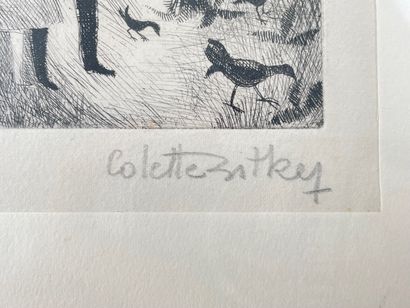 BITKER Colette (1929-) "Couples", XXe, une gouache sur papier et une eau-forte, signées...