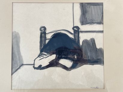 MARTIN Monique (1928-2000) "La Sieste", 20th, ink and wash on paper, signed lower...