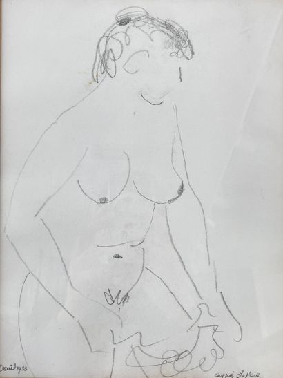 LEPLAE Agnès (1933-) "Nudes," 1988, pair of pencils on paper, signed and dated at...