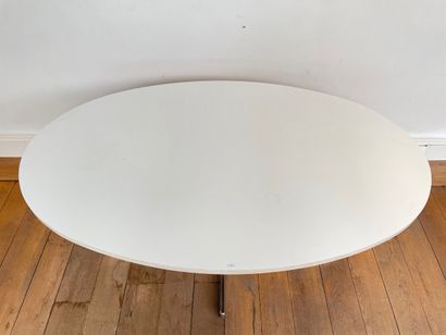 null Dining table with tetrapod shaft and oval top, circa 1970, melamine wood and...