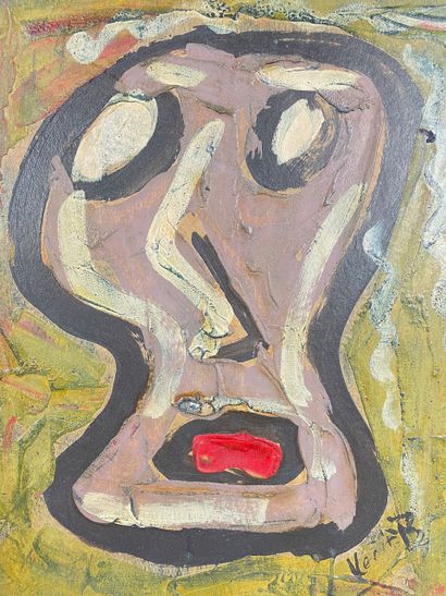 KEČÍŘ Bohumil Samuel (1904-1987) "Modern composition with a face", XXth, oil on board,...