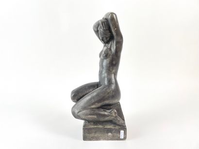 VAN DEN MEERSCHE Gustave (1891-1970) "Kneeling Bather," circa 1930, patinated plaster...