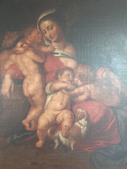 ÉCOLE FLAMANDE / SUIVEUR DE RUBENS "La Charité", XVIIIe-XIXe, huile sur toile, 136x113...