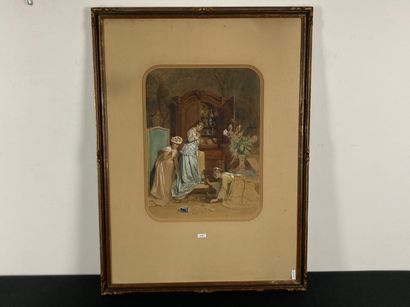 ÉCOLE FRANÇAISE "The Broken Vase", late 19th century, gouache watercolor on paper,...