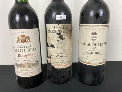 BORDEAUX (MARGAUX) Lot of three bottles:
- Château Marquis-de-Terme 1989 (red), one...