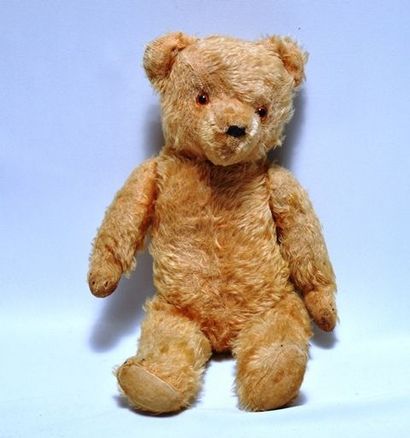 null HERMANN, ours jaune/brun, années 50, yeux de verre, ht 46cm, état valable.