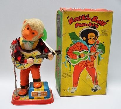 null ALPS Japan, battery toy, "Rock'n Roll Monkey" with lighted microphone, ht 30cm,...
