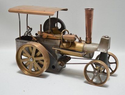 null Locomobile à vapeur vive, en laiton et fer poli, sifflet, bon état, long 31...