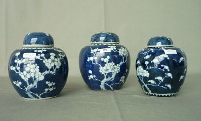 CHINE (3) Suite de trois pots couverts en porcelaine dure, époque Kiang-Siu, décor...