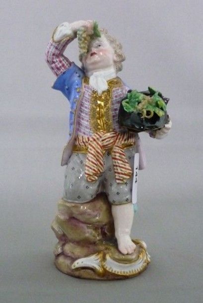 MEISSEN, XVIIIè Statue en porcelaine allemande représentant "Le Vendangeur", décor...