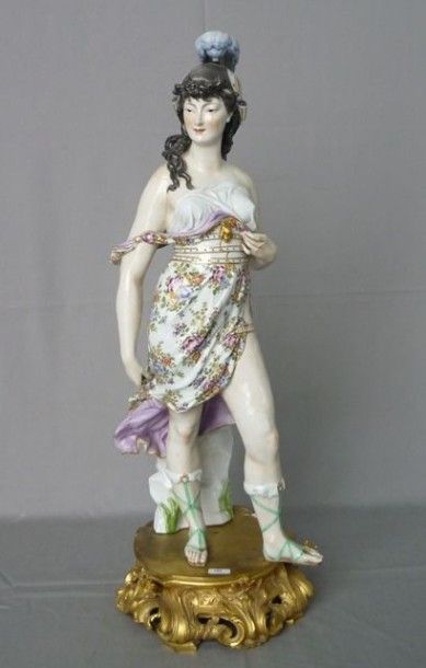 SAMSON Rare statue en porcelaine dure polychrome représentant ATHENA (déesse de la...