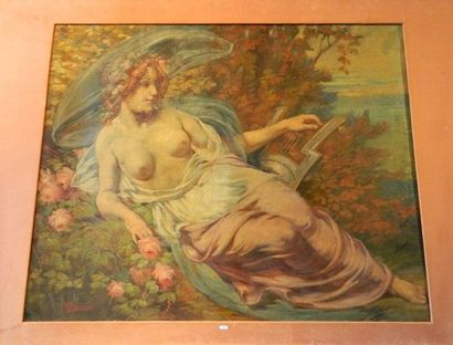 DORENBERS H. "La musicienne allongée et dénudée", huile sur toile, signé en bas à...