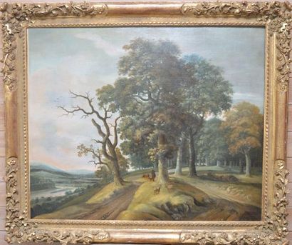 VAN RUYSDAEL Jacob Salomonsz (1629-1681) "Paysage Arboré et Animé", huile sur toile,...