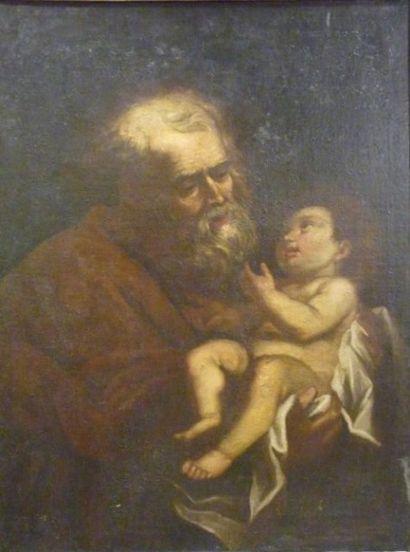 CANO Alonso (école espagnole, 1601-1667) "Saint Joseph et l'enfant Jésus", huile...