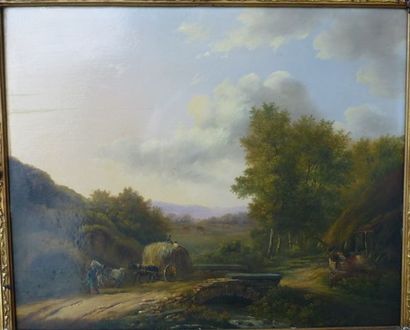 Barend Cornelis KOEKKOEK (école hollandaise 1803-1862) "Paysage animé avec Paysans...
