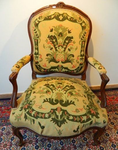 N.I. BAUDIN Important fauteuil à la reine, époque Louis Louis XV, en hêtre, décor...