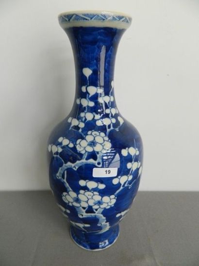 CHINE, XIXe Vase en porcelaine dure, époque Kiang-Siu, décor à fond bleu et branches...