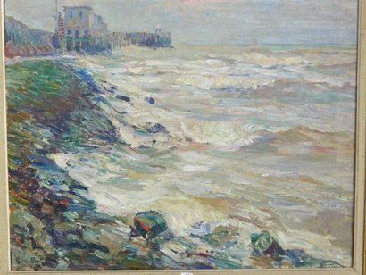 BLIECK Maurice (Laeken, 1876- Bruxelles, 1922), "Marine", huile sur toile, signé...
