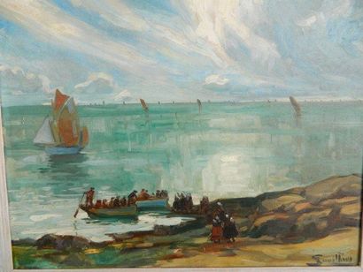 BOUILLON G. (1891-1943) "Marine, huile sur toile, signé en bas à droite, dim. : 61x75...