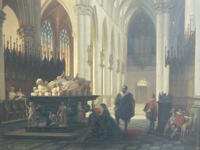 GENISSON Jules Victor (Saint-Omer, 1805 - Louvai, 1860) "Intérieur d'Eglise à Geel...