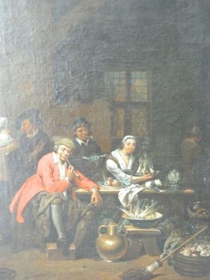 null Anonyme, XVIIe, "Scène de Taverne représentant la Poissonnière et les Fumeurs",...