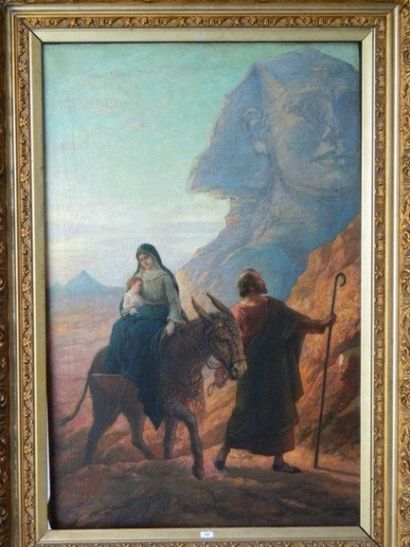 VAN DEN BUSSCHE Joseph-Emmanuel (1837-1908) "La Fuite en Egypte", huile sur toile,...