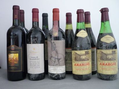 null ITALIE, ensemble de 8 bouteilles diverses de différentes qualités + 1 bouteille...