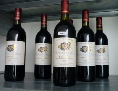 null BORDEAUX rouge, Pauillac, 6 bouteilles "BELLEFOND LA ROSE 1996" (1 niveau bas...