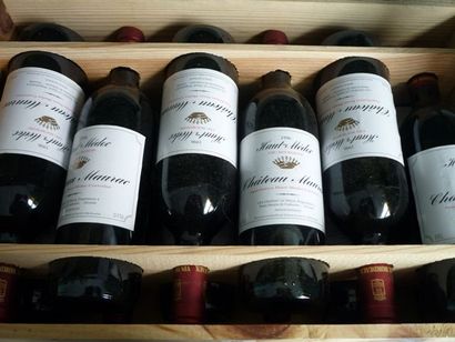null BORDEAUX rouge, Haut-Médoc, 12 bouteilles en boite d'origine en bois "CHATEAU...