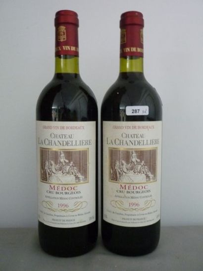 null BORDEAUX rouge, Médoc, 2 bouteilles "CHATEAU LA CHANDELLIERE 1996", Cru Bourgeois...