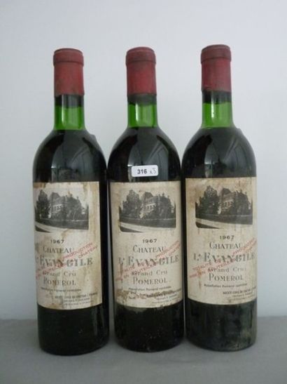 null BORDEAUX rouge, Pomerol, 3 bouteilles "CHATEAU L'EVANGILE 1967", Grand Cru,...