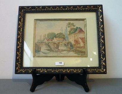 PERROT (fin XIXe - début XXe) "Vue de village", aquarelle, signée en bas à gauche,...