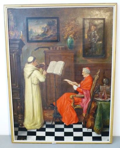STUYTS Lucien (1879-1962) "L'Ecclésiastique et le Novice", huile sur toile, signée...