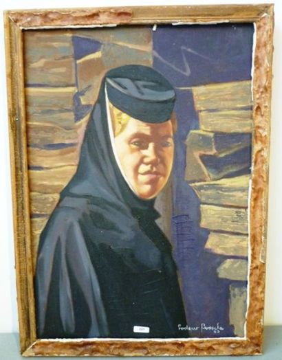 BOSSCKE Lodew (école russe, 1900-1980) "Religieuse orthodoxe", [19]65, huile sur...