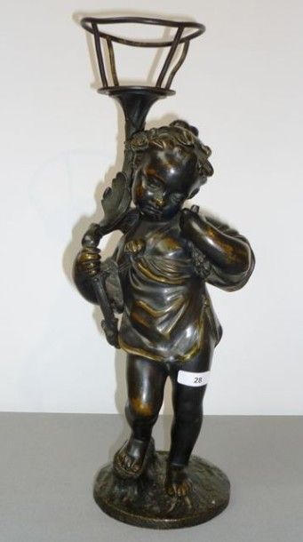 null Pied de lampe "Amour" en bronze doré patiné, ht 35 cm.