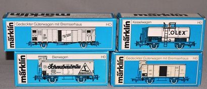 MARKLIN HO (4) wagons marchandises, 2 axes, neuf boîte bleue : 4675, 4680, 4695,...