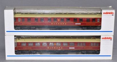 MARKLIN HO (2) voitures MITROPA, rouges, 4 axes : réf 43251 et 43241 (MB).
