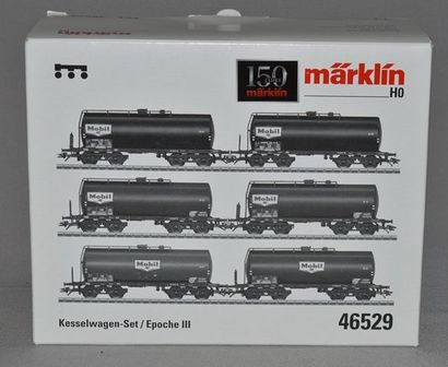 MARKLIN HO Réf. 46529, coffret de 6 wagons-citernes, 4 axes, noirs "Mobil", pour...