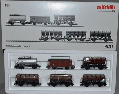 MARKLIN HO Réf. 46351, coffret de 2 wagons à bennes basculantes (MB) - Muldenkippwagen...