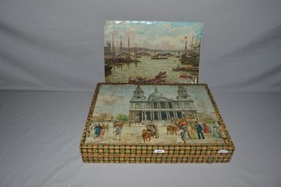 null Très belle boîte de cubes avec décors anglais lithographiés : Westminster Abbey,...