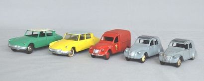 null DINKY Fr., 5 Citroën : 24C, DS 19, jaune/gris (E) [châssis légèrement plié]...