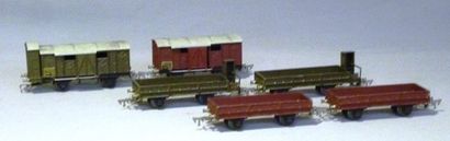 null JEP écart OO, (6) wagons de marchandises en métal à 2 axes : 2 wagons plats...