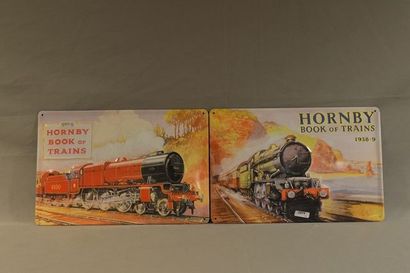null (2) plaques métalliques en tôle lithographiée : " Hornby book of Trains" (1928-9)...