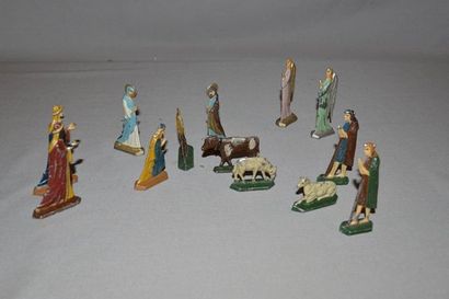 null Figurines (13) en plomb pour crèche : Marie, Joseph, l'Enfant-Jésus, 3 mages,...