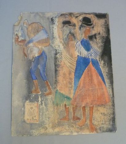 BOUTS Bernard (1909-1986) "Cuzco", [19]53, technique mixte sur papier, monogrammée/signée,...