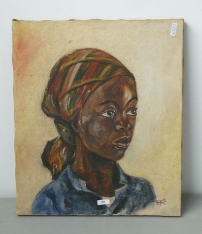 BARETTE Suzanne "Portrait d'Africaine", 1945, huile sur toile, signée et datée en...