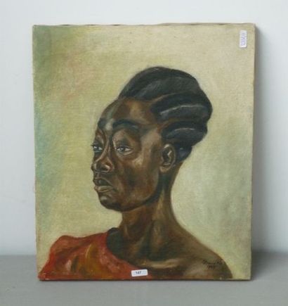 BARETTE Suzanne "Tête Mangbetu", 1947, huile sur toile, signée et datée en bas à...