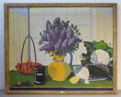 BOQUET Jean (Molenbeek-Saint-Jean,1908-1976) "Nature morte aux légumes, fruits et...