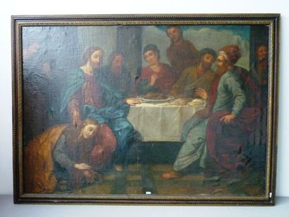 École vénitienne "Le Repas chez Simon le Pharisien", fin XVIe, huile sur toile rentoilée,...